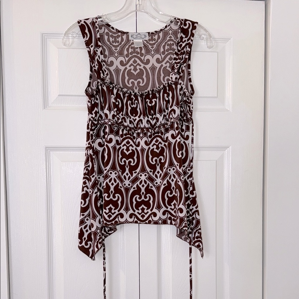 Vintage Trixxi Elegant Brown Patterned Sleeveless Top S